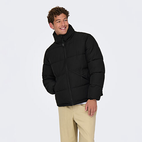 Only&Sons Pack Life Puffer Erkek Siyah Dik Yaka Mont