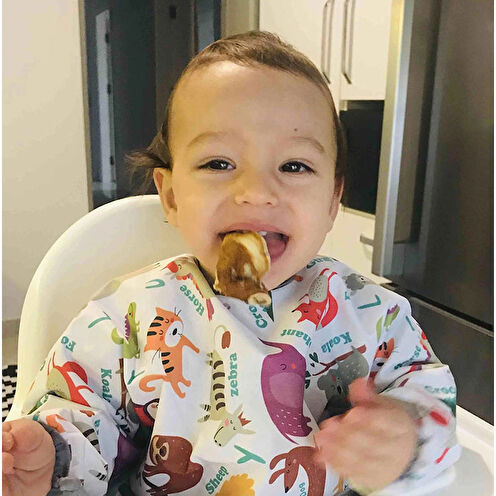 yorni 6-24ay, Zoo, Sıvı Geçirmez, Cepli, Makinede Yıkanabilir, Cırtlı, Uzun Kollu Bebek Mama Önlüğü