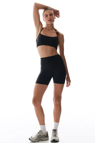 LYCRA Siyah Cream Hafif Destek Çıkarılabilir Pedli Racerback Spor Sütyeni