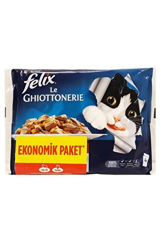 Felix Kedi Maması Sığır Etli & Tavuklu Ekonomik Paket (4x85gr) x 12 adet