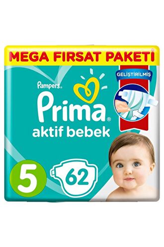 Prima Bebek Bezi Aktif Bebek 5 Beden Junior Süper Fırsat Paketi 62 Adet