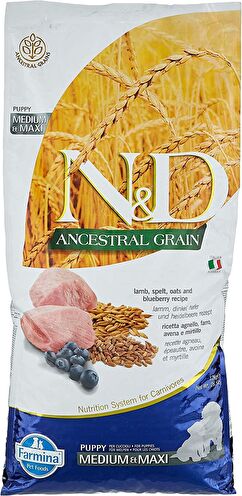 N&D Ancestral Grain Düşük Tahıllı Kuzu Etli ve Yaban Mersinli 12 kg Orta ve Büyük Irk Yavru Köpek Maması