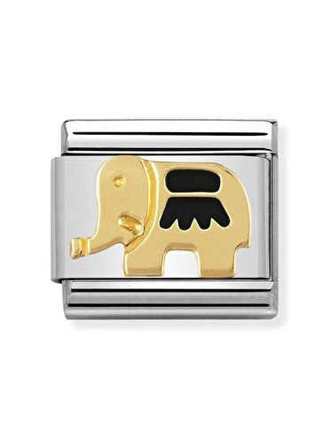 Composable Classic Dekoratif Link - Hayvanlar - Siyah fil - (23 Black elephant) 18K Altın