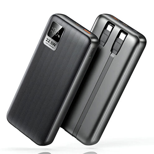 Dahili Type-C ve iPhone Kablolu 10000mAh Powerbank 22.5W Hızlı Led Ekranlı Taşınabilir Şarj Cihazı