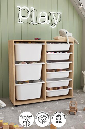 Bofigo 9 Sepetli Dolap Çok Amaçlı Dolap Oyuncak Dolabı Çağla Safir Meşe