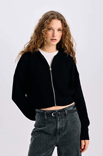 Regular Fit Kapüşonlu Fermuarlı Triko Hırka