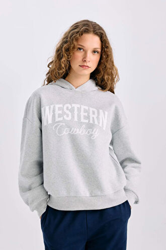 Oversize Geniş Kalıp Kapüşonlu Baskılı Kalın Sweatshirt Kumaşı Sweatshirt