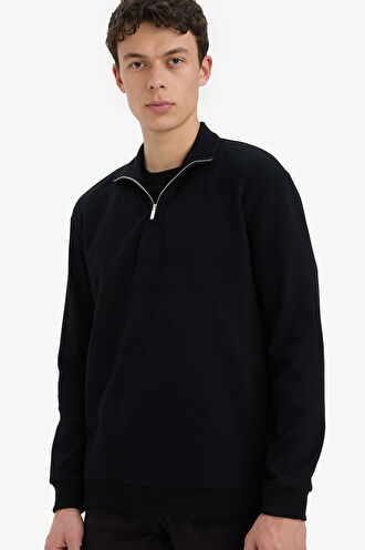 Comfort Fit Dik Yaka Waffle Sweatshirt