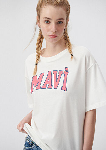 Mavi Logo Baskılı Beyaz Tişört 1600843-80194