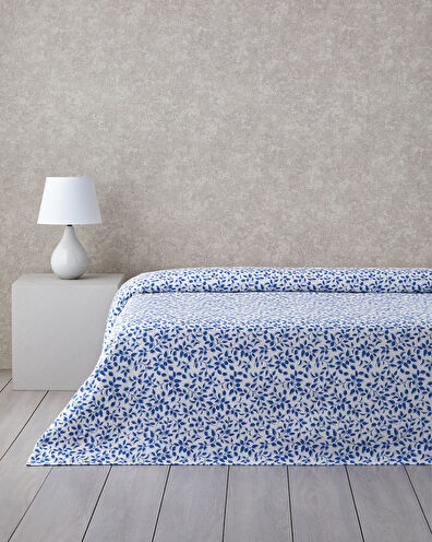 Leaf Harmony Baskılı Pamuklu Tek Kişilik Pike 150x220 cm Lacivert