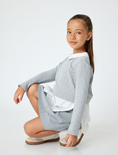 Gömlek Detaylı Sweatshirt Çift Kumaş Detaylı