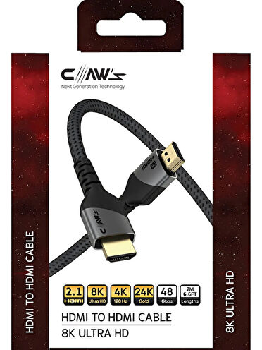 Claw's 8K UHD HDMI 2.1 48 Gbps / 24K Gold / Alüminyum Gövdeli 8K 60Hz-4K 120Hz-2K 240HZ-FHD 240Hz Destekli Premium HDMI Kablo (C-HP-B1)