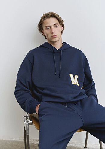 Sırt Baskılı Kapüşonlu Lacivert Sweatshirt 0S10375-89353