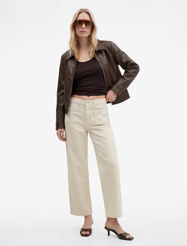 Yüksek Bel Rahat Kalıp Cep Detaylı Geniş Paça Pantolon - Culotte Jeans