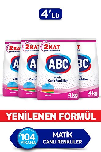 ABC Parfümlü Renkliler İçin Toz Çamaşır Deterjanı 4 x 4 kg 104 Yıkama