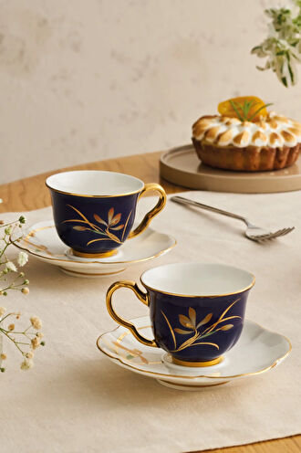 İstanbul Porselen Berin 2'li Kahve Fincan Takımı Kobalt