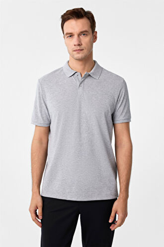 Gri Regular Armürlü Polo Yaka Tişört