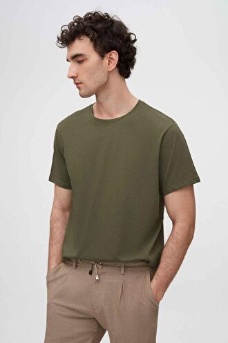 Ds Damat Slim Fit Haki %100 Pamuk T-Shirt 4HC141996753M