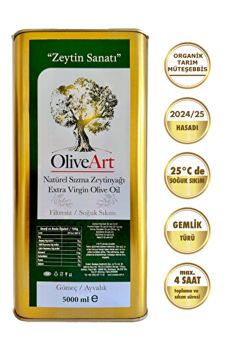 OliveArt 2023/2024 5 Lt Natürel Sızma Zeytinyağı 0,3 Asit, Soğuk Sıkım