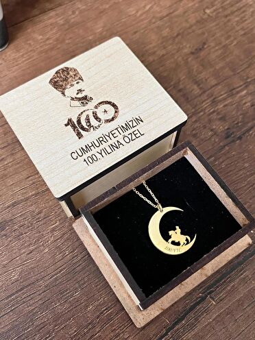 14 Ayar Altın Kaplama Cumhuriyetin 100. Yılına Özel Tasarlanmış Kolye