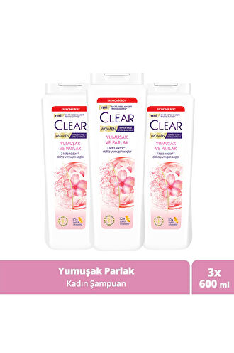 Clear Women Kepeğe Karşı Etkili Şampuan Yumuşak ve Parlak 600 ml x3