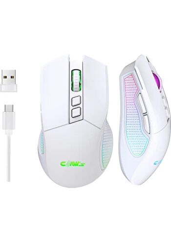 Claw's Crossfire Air V1 Kablosuz 10000 Dpi Pixart PMW3325 Sensör Makro Yazılımlı Chromatic RGB Kablosuz Gaming Mouse - Beyaz (2.4G + BT + Type-C Tri Mod)