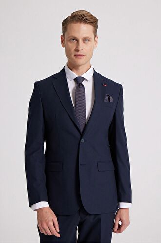 Ds Damat Slim Fit Lacivert Düz Mono Yaka Çift Yırtmaçlı Astarlı Takim Elbise 4HF05ORT01577