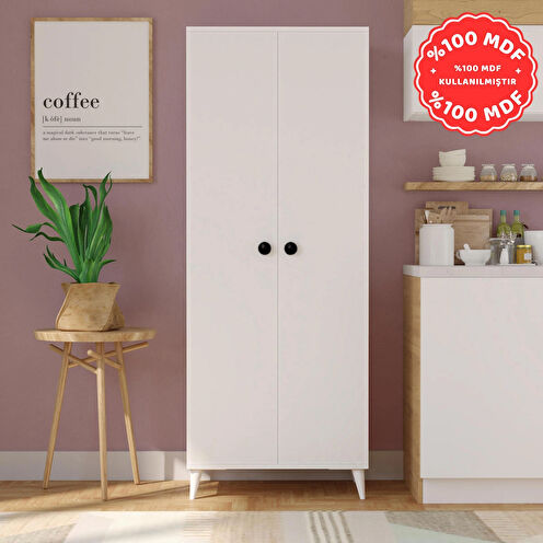 2 Kapaklı 5 Raflı MEGA Çok Amaçlı Mutfak Dolabı Banyo Dolabı Beyaz %100 MDF