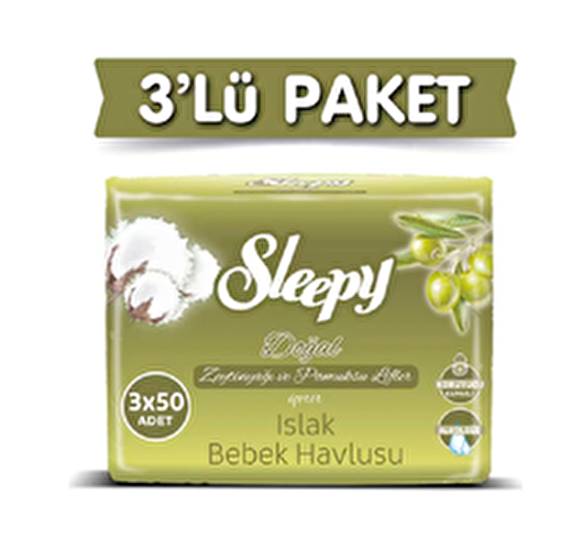 Sleepy Zeytinyağlı Bebek Islak Mendil 3x50 Adet 1 Alana