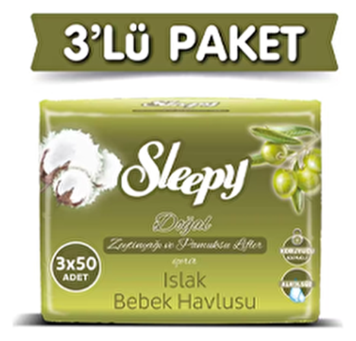  Sleepy Zeytinyağlı Bebek Islak Mendil 3x50 Adet Ürününde 1 Alana