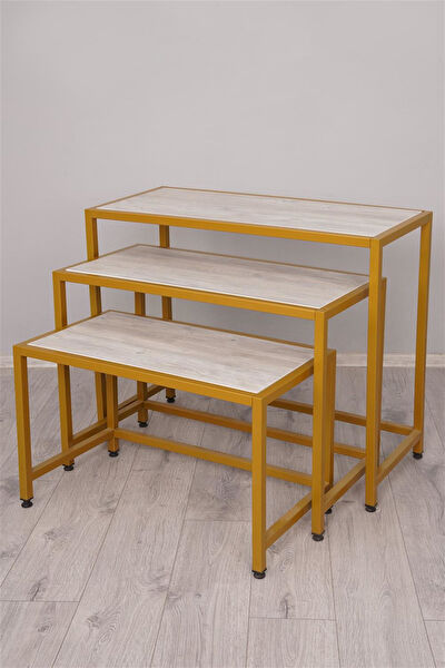 SMR Modern Raf Ahşap ve Çelik Raf Sanayi Masa Takımı