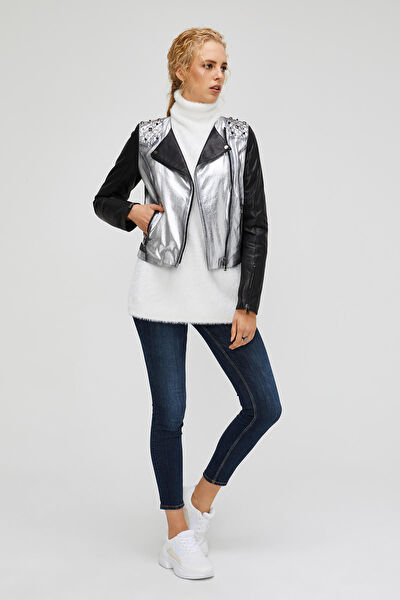 Deri Effect Kadın Ceket