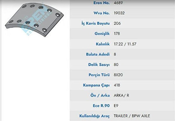 EREN BALATA Fren Balataları