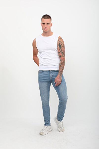 Blue White Erkek Jeans