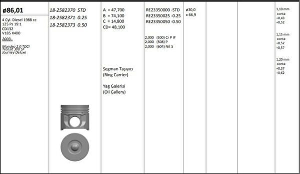 KING PISTON Krank, Piston ve Contalar