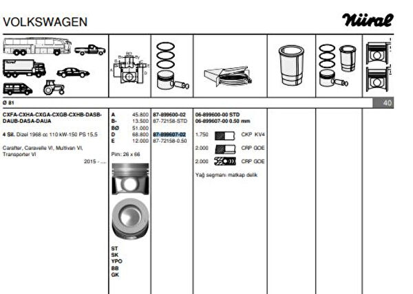 GOETZE Krank, Piston ve Contalar
