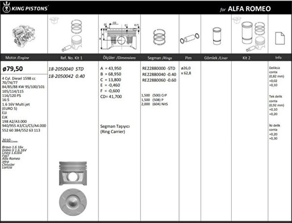 KING PISTON Krank, Piston ve Contalar
