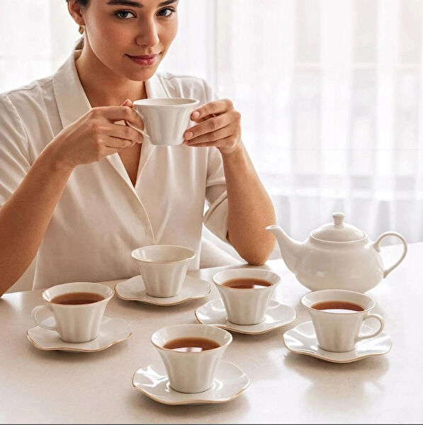 Güral Porselen Çay Bardağı, Tabağı, Takımı