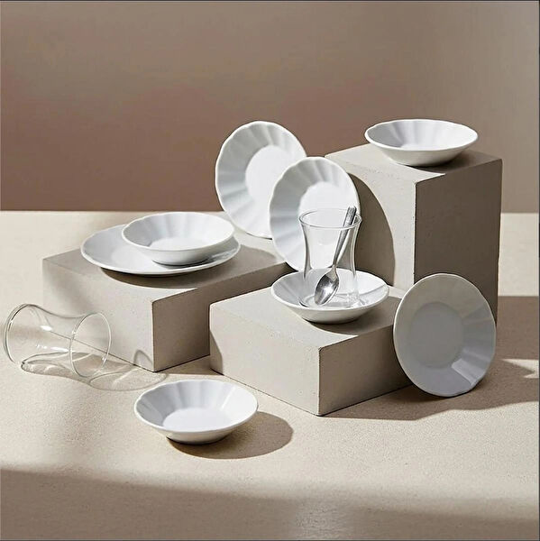 Güral Porselen Çay Bardağı, Tabağı, Takımı