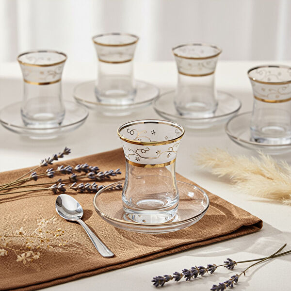 Güral Porselen Çay Bardağı, Tabağı, Takımı