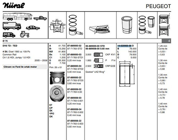 GOETZE Krank, Piston ve Contalar