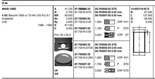 GOETZE Krank, Piston ve Contalar