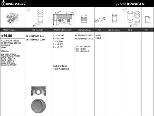 KING PISTON Pistonlar
