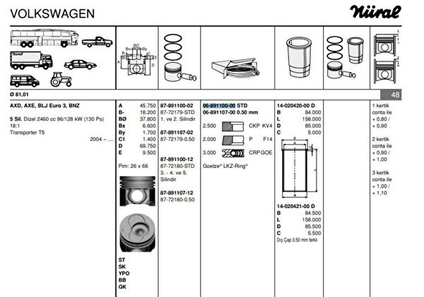 GOETZE Krank, Piston ve Contalar