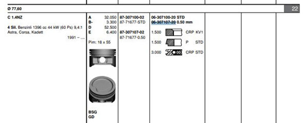 GOETZE Krank, Piston ve Contalar