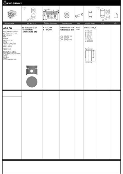 KING PISTON Pistonlar