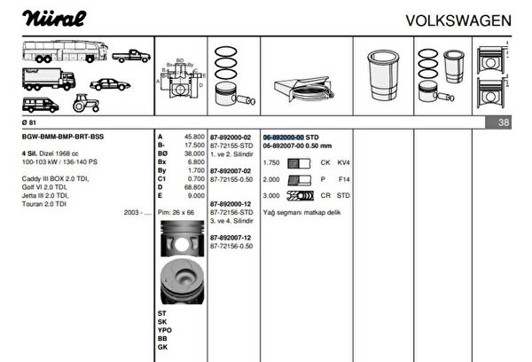 GOETZE Krank, Piston ve Contalar