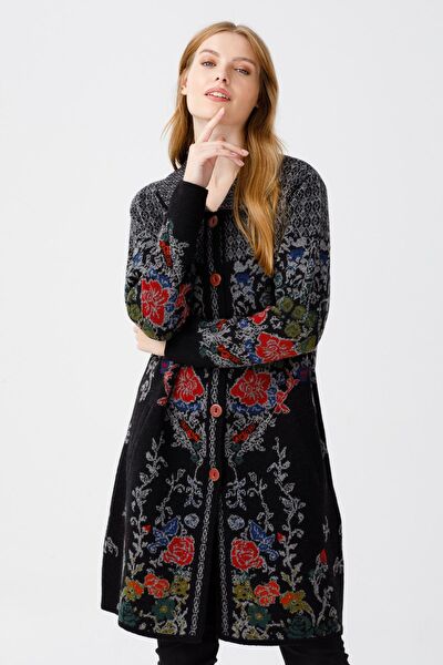 Desen Triko Kadın Kaban