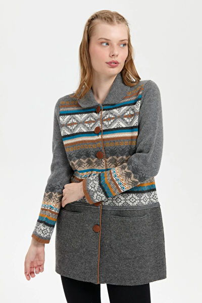 Desen Triko Kadın Kaban