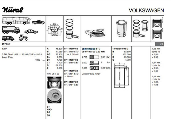 GOETZE Krank, Piston ve Contalar